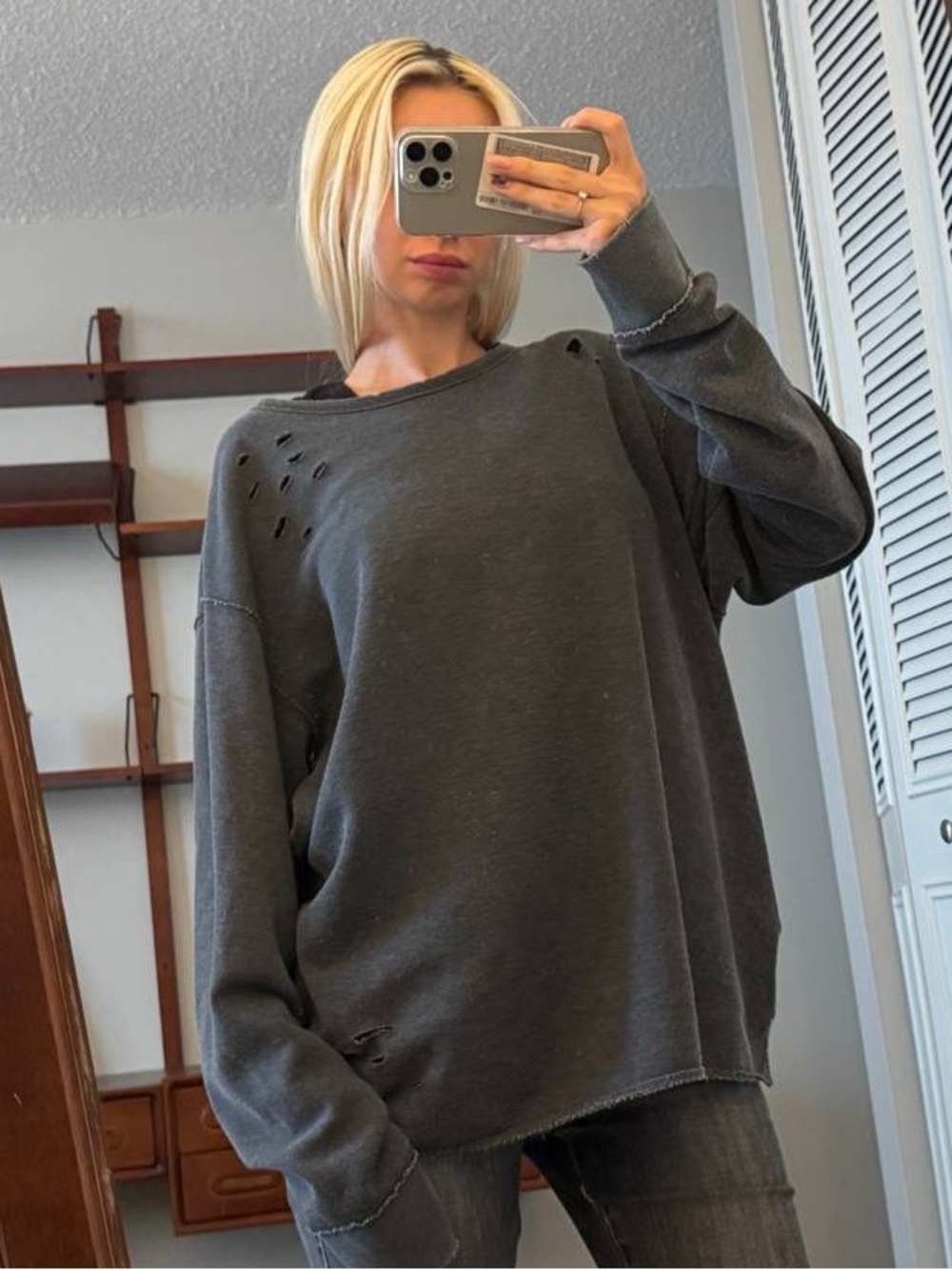 Hollister Distressed Charcoal Crewneck Sweatshirt